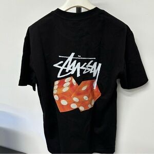 Black Short Sleeve Tee with Orange Dice Graphic